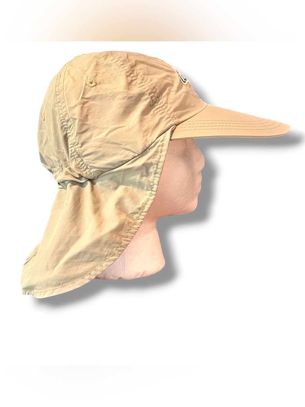 Vtg Cabelas Long Bill Neck Cover Beige Fishing Hat Cap One Size Nylon